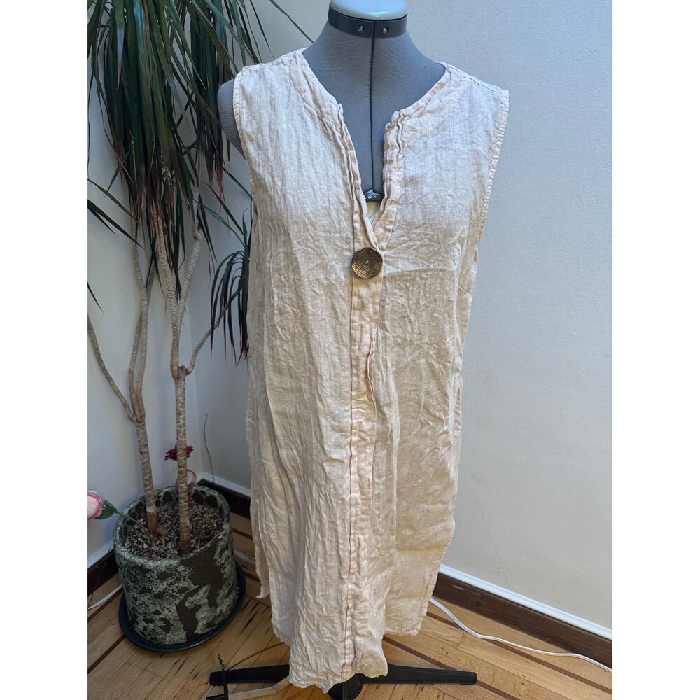 Made in Italy 100% Linen Sleeveless Tunic Dress Beige OS